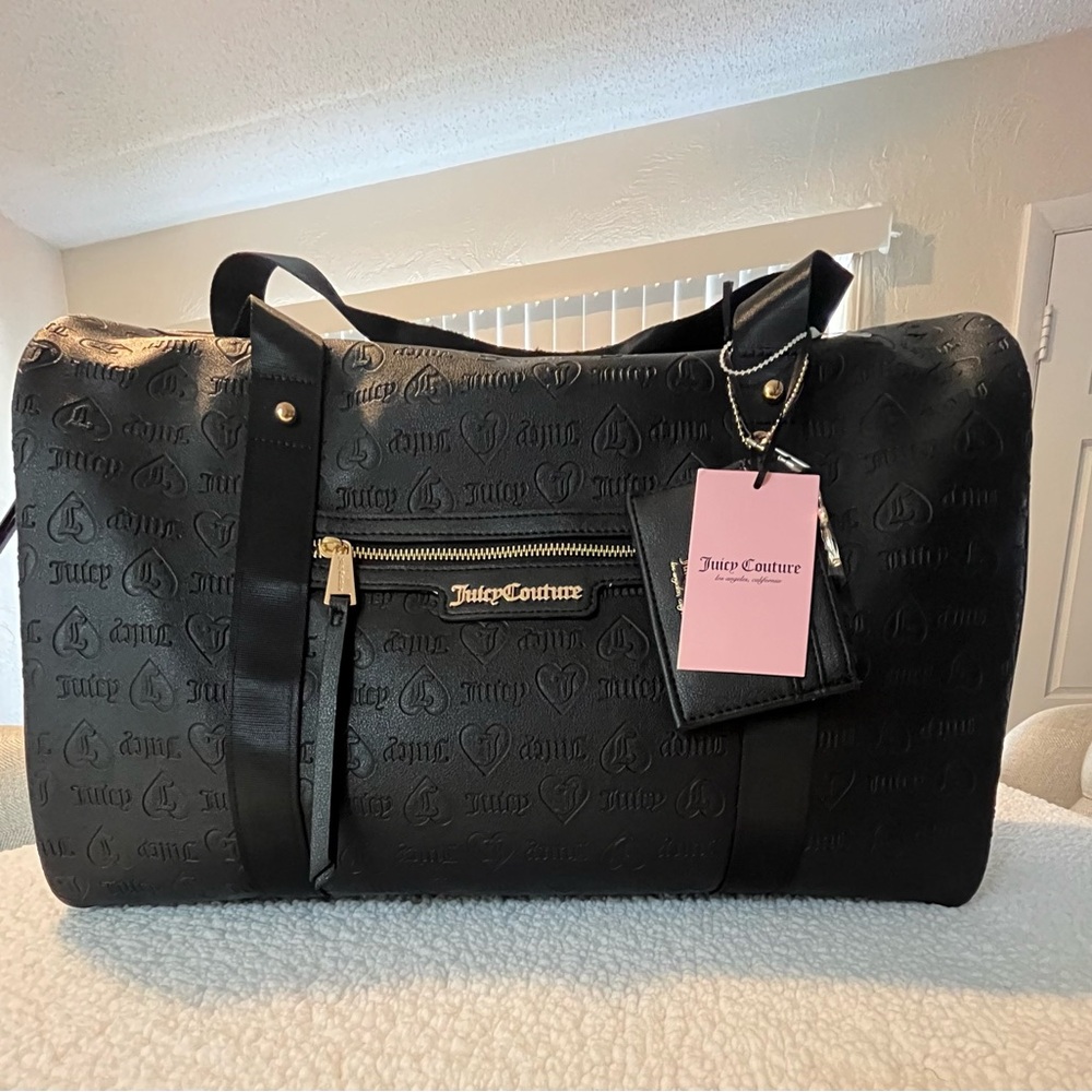 Authentic Juicy Couture Black Embossed Bag with Gold Details